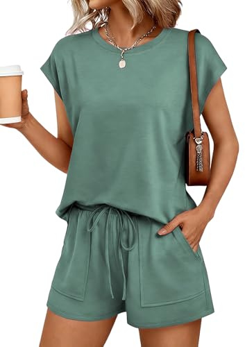 NLAND Conjuntos Chándal Mujer Verano 2 Piezas Casual Cuello Redondo Top Sin Mangas y Pantalones Cortos con Bolsillos y Cordón Ajustable Chandal Completo