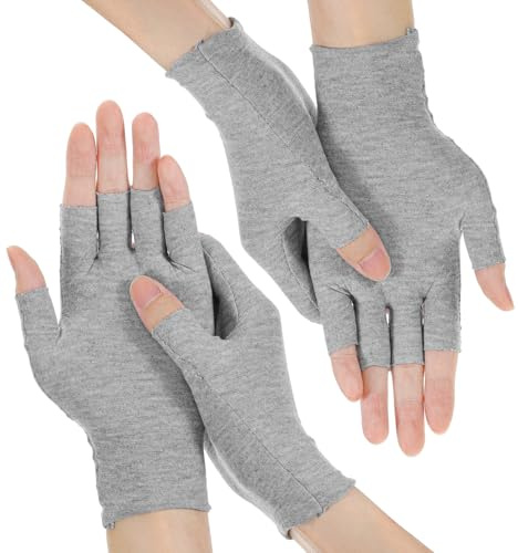 Dos paquetes de guantes hidratantes para manos secas, guantes de algodón sin dedos para el cuidado de las manos durante la noche, adecuados para mujeres y hombres, compatibles con pantalla táctil