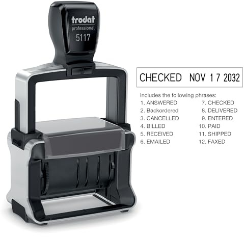 Trodat Professional 5117 12-Message Stamp, Dater, Self Inking, 2-1/4 x 3/8, Black