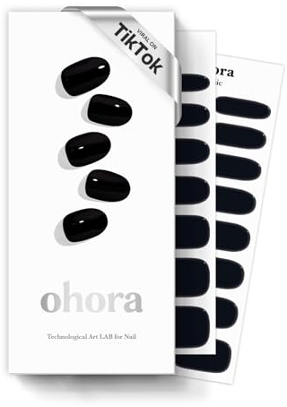 ohora Semi Cured Gel Nail Strips (N Onyx) - Dark, Solid, 30 Pcs for 2 Cycles, UV Lamp Compatible, Salon-Quality, Long-Lasting & Easy to Apply, Includes 2 Prep Pads, Nail File & Stick