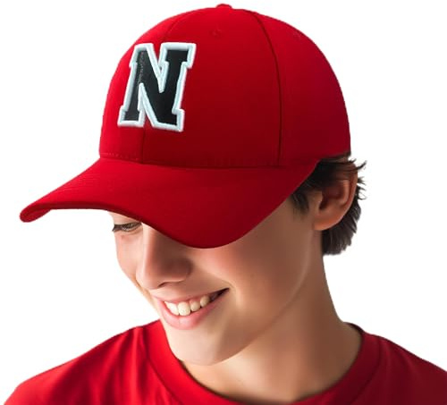 4sold baseballkeps för pojkar och flickor, 3D broderi, alfabet, barn, skola, A-Z, justerbar röd/svart bokstavskeps, sport, N, en storlek
