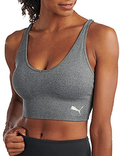 PUMA Damen Nahtloser Sport-BH, Undurchsichtige, Meliert, Grau, Large