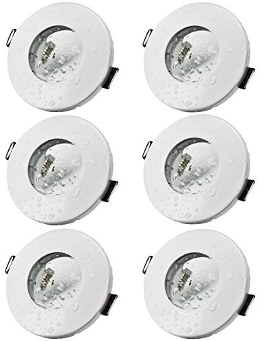 Lot de 6 cadres spots encastrables IP44 Étanches avec douilles GU10 Parfaits pour salle de bain, douche et extérieur Montage encastré pour lampes halogènes MR16 et modules LED(sans l'ampoule)