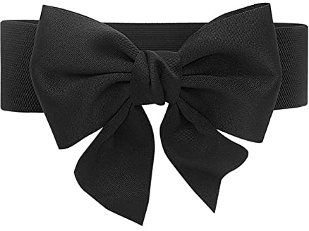 Tenorbass Ceinture large pour femmes, ceinture élastique vintage à gros nœuds pour robes, ceinture mignonne pour la taille des filles pour la fête de Noël (ceinture noire)