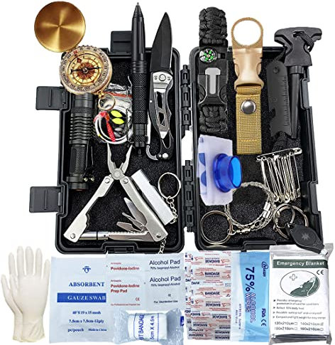 Kit de Supervivencia, 63 en 1 Multifuncional Equipo de Botiquín Primeros Auxilios, Regalos Ideales de Navidad y Cumpleaños para Hombres Supervivencia de Emergencia para Viajar Caminar Acampar