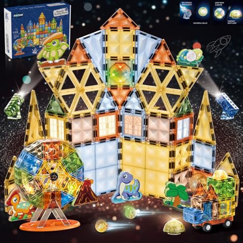 BINZKBB Magnetische Bausteine 110 Teile - 3D Leuchtenden Magnete Konstruktion Baukasten,Montessori Kreatives STEM Lernspielzeug für Kinder ab 3 4 5 6 8 10+ Jahre Alt Jungen Mädchen