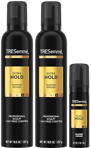 TRESemmé Shaping Mousse, Extra Hold 2-Pack + Travel-Size Bottle – Moisturizing Hair Mousse for Sculpting, 24H Frizz Control (3 Piece Set)