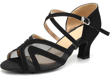 Uonpie Ballroom Dance Shoes for Women Latin Salsa Suede Shoes 2 Inch Heel for Dancing,Black,37.5EU/5UK
