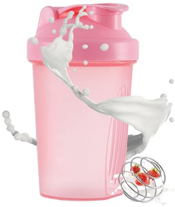 Toced Protein Shaker Bottle with Stainless Steel Mixball, Mini Water Bottle for Protein Shakes with Leakproof Flip On Lid, BPA Free, Perfect for Protein & Supplement Shaker Bottle 400ml (Pink)