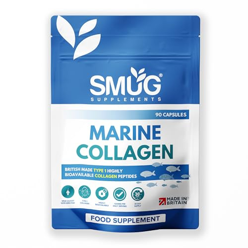 Marine Collagen 1200mg – Type 1 Peptides – 90 Capsules – 30 Day Supply – Made in Britain – SMUG Supplements