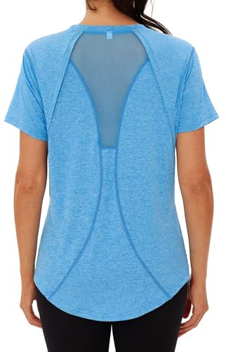 Wayleb Sport T-Shirt Damen Rundhals Sportshirt Kurzarm Activewear-T-Shirts Sommer Funktionsshirt Leichtes Atmungsaktiv Back Mesh Laufshirt Fitness Yoga Oberteile Top, Himmelblau S