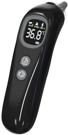 Hochpräzises Ohrthermometer für Kinder und Erwachsene - 1-Sekunden-Messung, intelligente Altersgruppen-Temperaturanzeige, 32 Speicherfunktionen, Stumm-Modus inklusive 21 Einweg-Schutzkappen