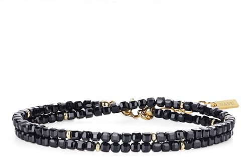 GAVU Pulsera para Mujer de Turmalina Negra, Pulsera Minimalista de Turmalina Negra para Mujer
