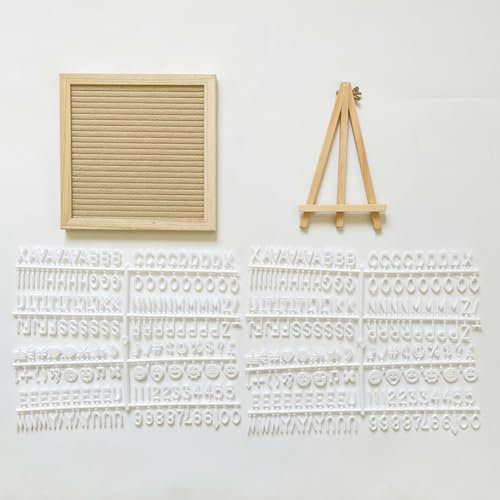 Lavagna in feltro con supporto, lavagnetta intercambiabile con 340 lettere, cornice in legno, lavagna per messaggi, cavalletto in sughero per la decorazione della casa (beige)