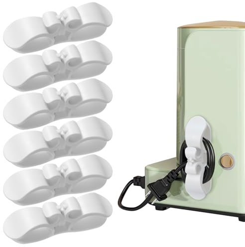 Tyqour Lot de 6 organiseurs de câbles pour appareils - Blanc - Enrouleur de câble - Auto-adhésif - Organisateur de câbles pour ustensiles de cuisine - Enrouleur de câble pour mixeur et cuiseur à riz