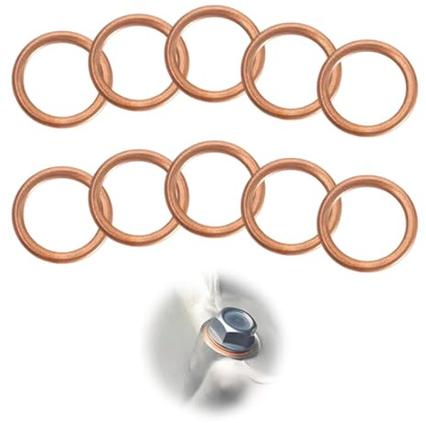 YAYNO 10 Piezas Arandelas de Cobre para tornillos de drenaje de aceite,OEM 7703062062 11137546275 16430 31338 7546275 4404724, 16 x 22 x 2mm