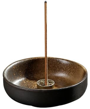 Räucherstäbchenhalter Keramik, Räucherschale mit Messinghalter für Räucherstäbchen, Räucherkerzen und Räucherkegel, 9 cm kompakt und elegant