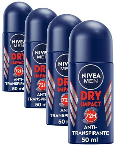 NIVEA MEN Dry Impact Roll-on (1 x 50 ml), desodorante antitranspirante con protección 48 horas, desodorante roll-on de cuidado masculino testado en la vida real (Paquete de 4)