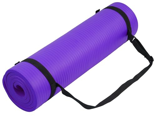 Fitvids 1/2-Inch Thick High Density Foam Exercise Yoga Mat with Carrying Strap, For Cushioning The Body Against Hard Floors, Purple
