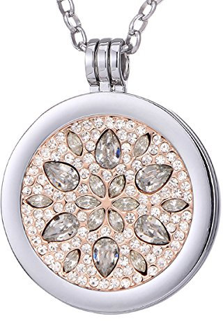 Morella Damen Halskette 70 cm Edelstahl und Anhänger mit Coin Blüte Zirkonia Silber 33 mm im Schmuckbeutel