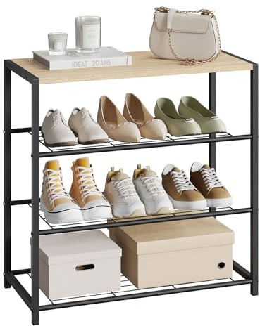 WOLTU Schuhregal mit 3 Ebenen, Schuhständer Metall, Schuhaufbewahrung platzsparend, Schuhorganizer für 9 Paar, Flur Wohnzimmer, 63x63x30 cm, schwarz