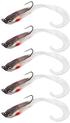 Juego de señuelos de Pesca Señuelo de Pesca de lubina 5PCS Señuelos de Pescado Cebo Artificial Falso Señuelos Blandos Aparejos de Pesca de lubina con Anzuelo(SO050-5)