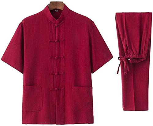 FLY FLU Tai Chi Uniforme Lin - Arts Martiaux Ensembles Chinois Traditionnel Hommes Femmes Vêtements Shaolin Kung Fu Wing Chun Taekwondo Coton Vêtements D'entraînement,Winered-XL