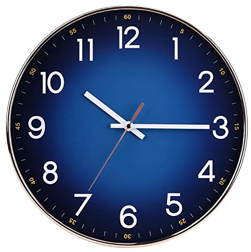 EMITDOOG 12 Inch Modern Navy Blue Rosegold Wall Clock, Silent Quartz, Perfect for Home, Office, Classroom