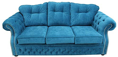 JVmoebel Blaue Chesterfield Stoff Polster Dreisitzer Wohnzimmer Couch Design