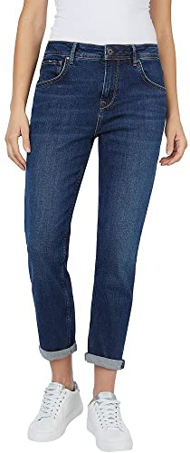 Pepe Jeans London Donna Violet Relaxed Tapered Jeans, Vita Alta Stretch Denim, Medium Dark Blue Wiser Wash