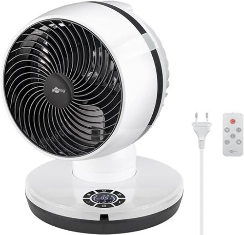 goobay 59515 Leistungsstarker Ventilator mit Fernbedienung Ø 23 cm (9 Zoll) / Multidirektionale Oszillation / 70W Elektromotor mit 4 Leistungsstufen + 2 Intervallfunktionen