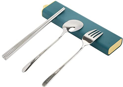 EXZACT Posate Bacchette Cucchiaio e Forchetta Set in Astuccio, Acciaio Inossidabile 18/10 - Scuola Sacco per il pranzo - Bento giapponese coreano - Lavabile in lavastoviglie