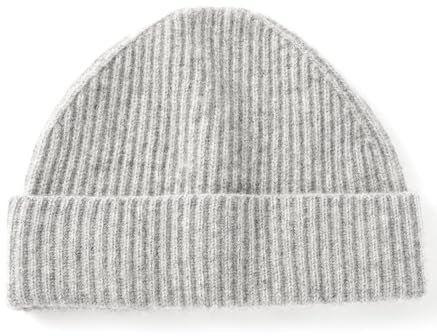 Villand 100% Kaschmir Gerippter Umgeschlagener Hut für Männer, Ultra-Weiche Reine Kaschmir Winter Skimütze (Hellgrau)