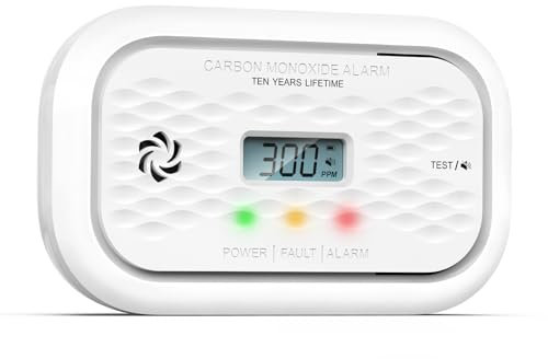 Andyssey ZA326 H01 Kohlenmonoxid Melder 10 Jahre Batterie, Tragbarer CO Detektor mit LCD Display, Zertifiziert EN 50291, 85 dB Alarmlautstärke, 1 Stück