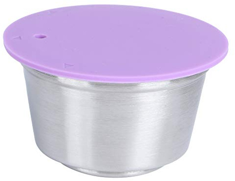 Refillable Coffee Capsule Cup, Stainless Steel Reusable Coffee Pod with Silicone Lid, Coffee Capsule for Coffee Maker Machine Accessory (Purple)