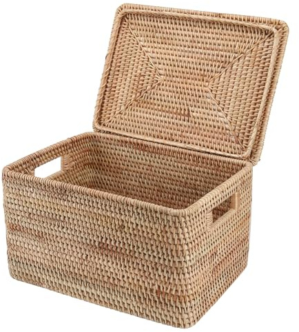 FIYAMMY Rattan Basket With Lid, Large Lidded Basket For Storage(17.32 L×13.39W×11.81H)