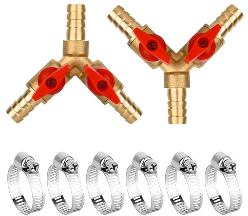 smtfcty 2 Stück 3 Wege Schlauchverbinder, Splitter, Messing und Zinklegierung, 10 mm, Kugelhahn, T-Schlauchverbinder für Tischlerarmatur Luft Wasser Gas