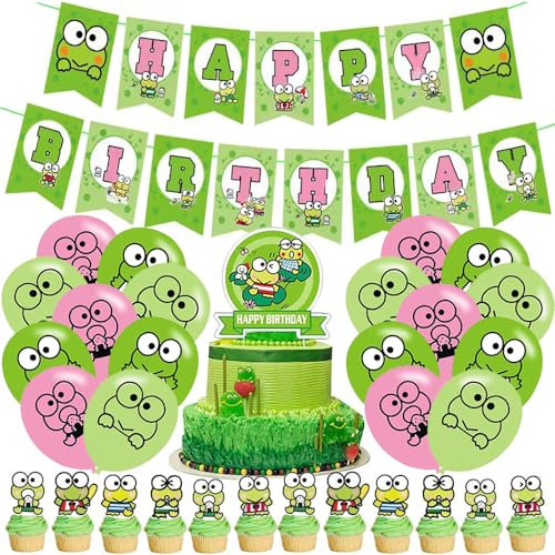YGCHEN Luftballons Frosch Kindergeburtstag Deko Frosch Tortendeko Happy Birthday Banner Tiere Geburtstagsfeier Latex Ballons Frosch Party Dekoration 44 Stück