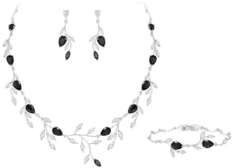 EVER FAITH Bröllopssmycken för brud damer brudtärna, zirkonia päronformad födelsesten blad halsband armband örhängen set för bal, Rechts (17-19 cm), kubisk zirkonia, Kubisk zirkonia