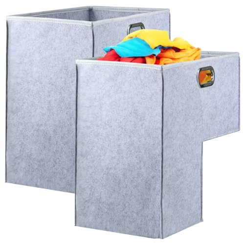 Lot de 2 paniers d'escalier avec poignée en acier inoxydable, paniers de rangement en forme de L, 42 x 25,5 x 42 cm, bacs de rangement en feutre pour escaliers en moquette et escaliers en bois (gris