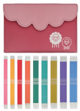 KnitPro Juego de agujas de doble punta Zing - 9 x 15 cm Alfileres de tejer de doble punta Juegos de 5 Zing Deluxe Set para principiantes, profesionales y set de regalo