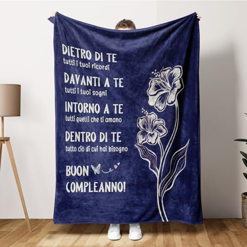 Craftique Baumwolldecke mit Blumen bedruckt, 150 x 200 cm, dunkelblau