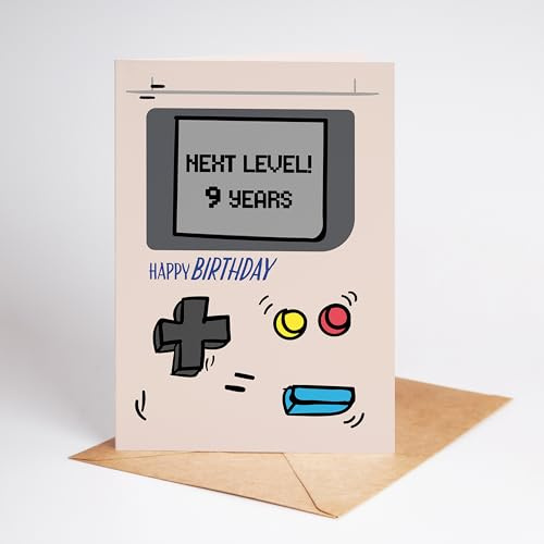 Lovely Cards - Tarjeta de cumpleaños para niños – Regalo para niño de 9 años – Tarjeta retro para juegos (A6) (9 años)