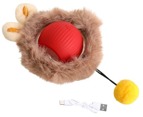 Shengxi Interaktives Katzenball Spielzeug, Elektrisches Katzenspielzeug mit LED-Licht USB Aufladbar, Intelligente Katzenball Haustierspielzeug Automatisch Rollender Ball für Katzen Hunde (Plüsch)