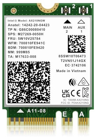 WiFi 6E Wireless Karte Intel AX210NGW, Bluetooth 5.3 Tri-Band 5400 Mbit/s M.2/NGFF Netzwerk für PC-Laptop AX210 Netzwerkkarte, unterstützt Windows 10/11 (64 Bit)