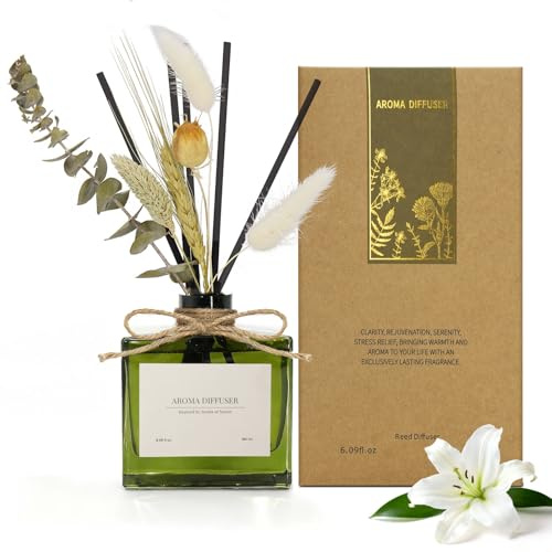 Blume Raumduft Diffuser für 120 Tage Büro,Aroma Diffuser Jasmin Duft mit 7 Duftstäbchen,Natürlich Langanhaltend Lufterfrischer für die Schlafzimmer, Raumdüfte für dekorative Wohnaccessoires