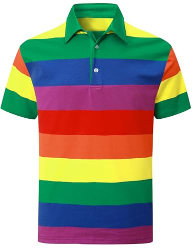 COSAVOROCK Polotröja Herr Bomull Kortärmad Regnbåge Randig T Shirt M