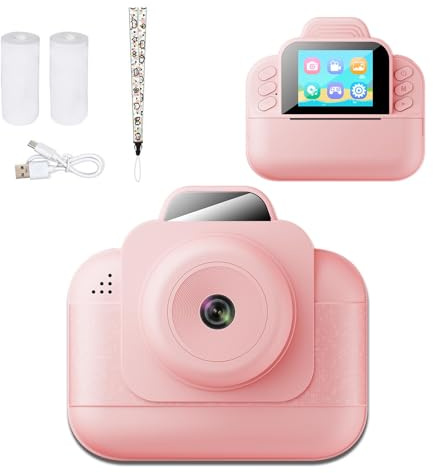 Barnkamera Instant Print, 1080p Instant Camera för Barn med 2,4 Tum Skärm, Selfie Digitala Videokameror för SmåBarn, Julfödelsedagspresenter för Barn (rosa)