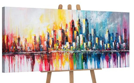 YS-Arte más bellas pinturas acrílicas ciudad sobre lienzo cuadros modernos pintados a mano mural dormitorio decoración moderna para el hogar verdadera obra de arte decoración de oficina 115x50 cm
