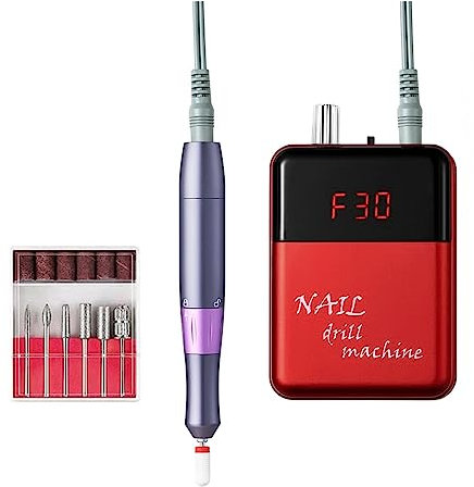 ZKLGS Fresa per Unghie, Lima for Unghie Elettrica Portatile Ricaricabile for Trapano for Unghie for Manicure Lucidatore for Unghie con Trapano Elettrico for Manicure con Display LCD(Rot)